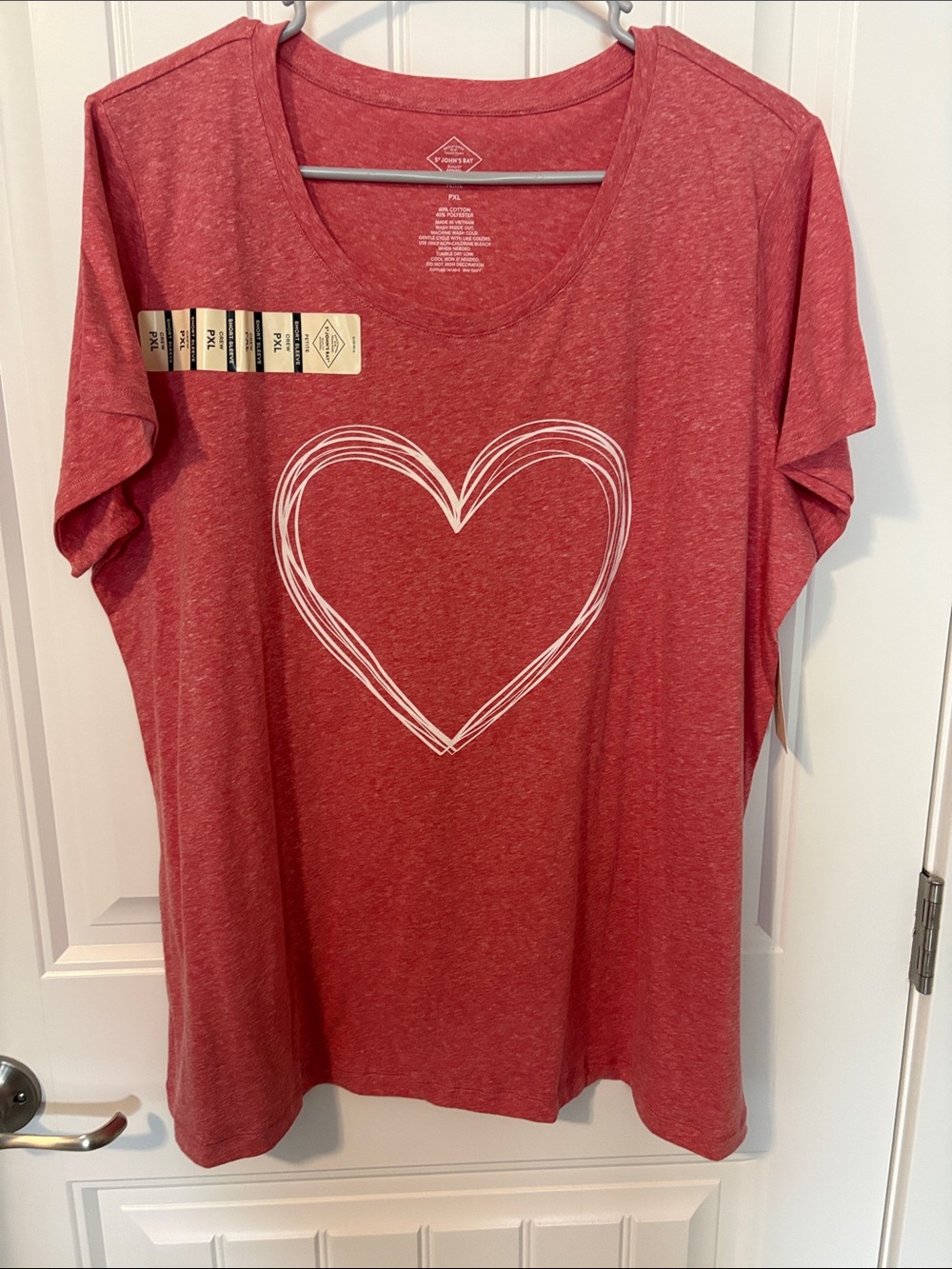 St. John's Bay Heart Graphic Red Scoop Neck Tee with White Heart